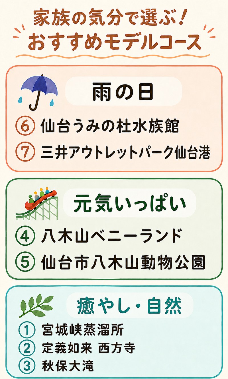 家族の気分で選ぶ！おすすめモデルコース