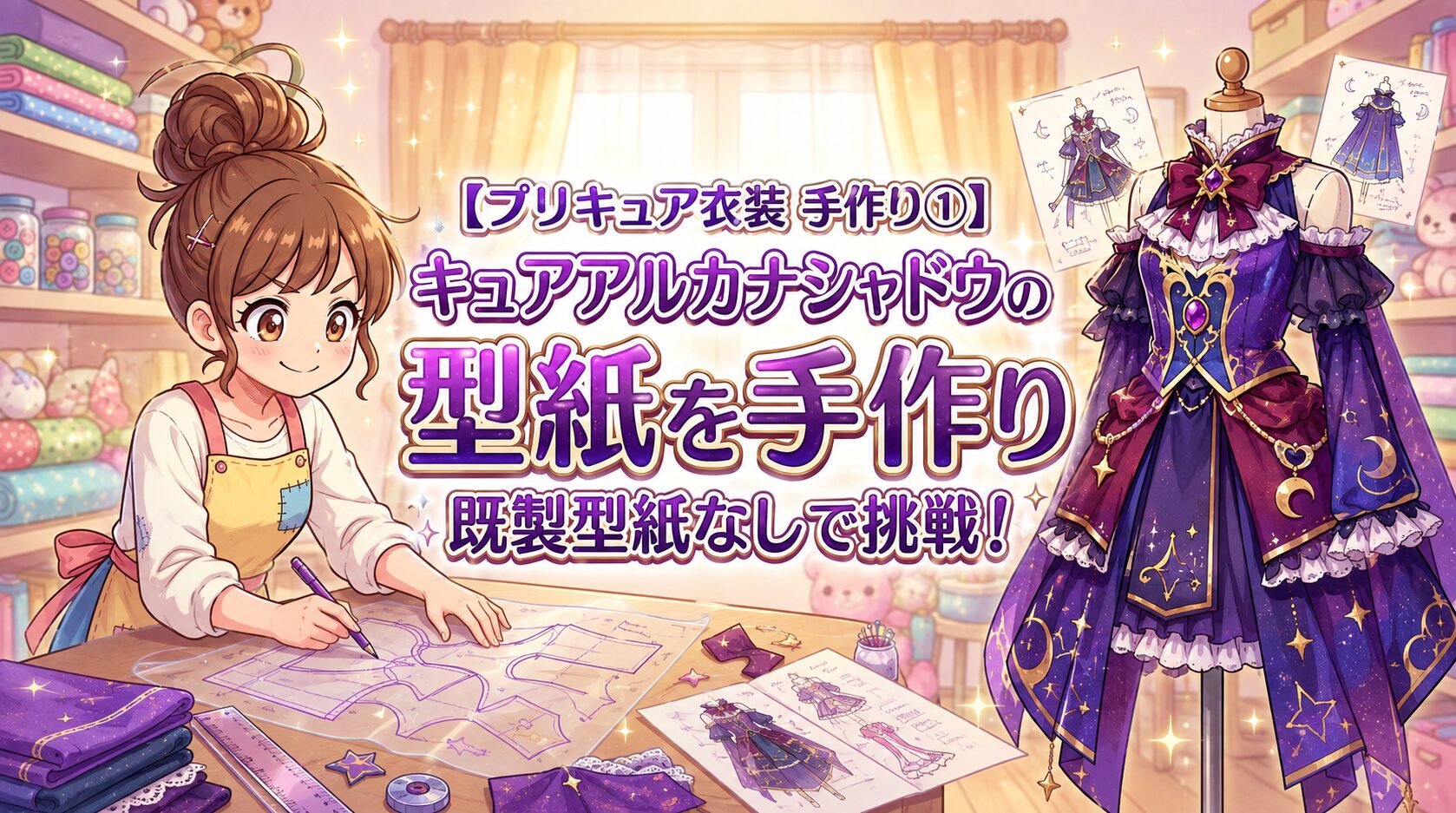 【プリキュア衣装 手作り①】キュアアルカナシャドウの型紙を手作り 既製型紙なしで挑戦