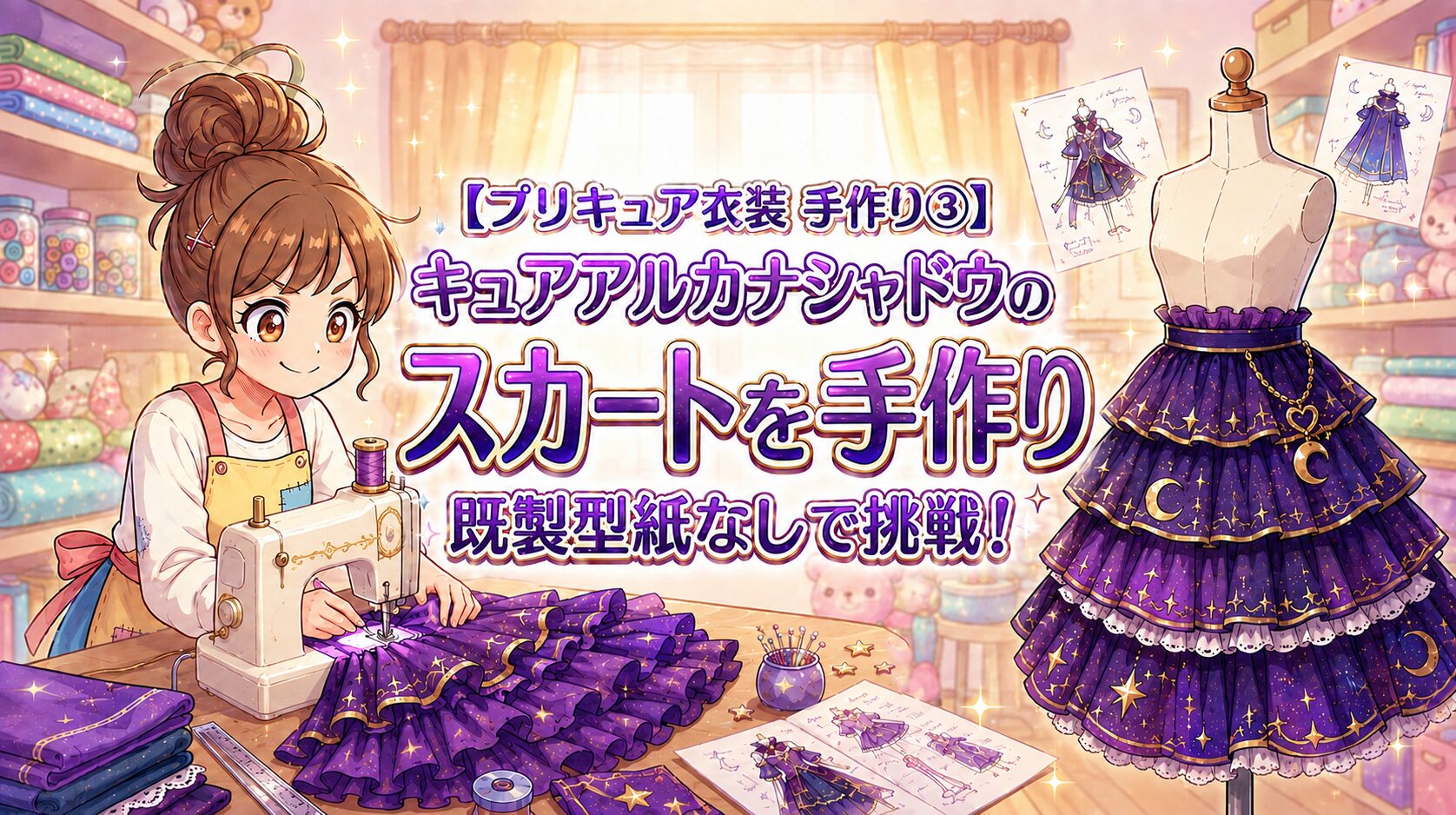 【プリキュア衣装 手作り③】キュアアルカナシャドウのスカートを手作り 既製型紙なしで挑戦
